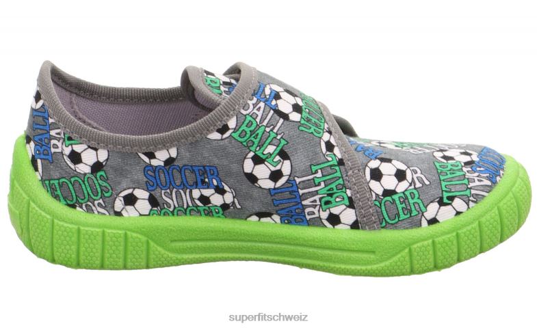 Babys Hausschuhe 44B2D97 Superfit bill - Slipper mit Klettverschluss grau/mehrfarbig