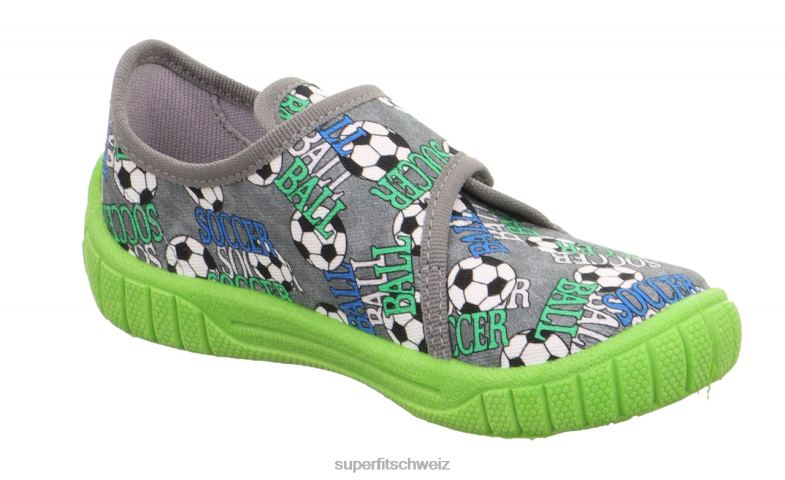Babys Hausschuhe 44B2D97 Superfit bill - Slipper mit Klettverschluss grau/mehrfarbig