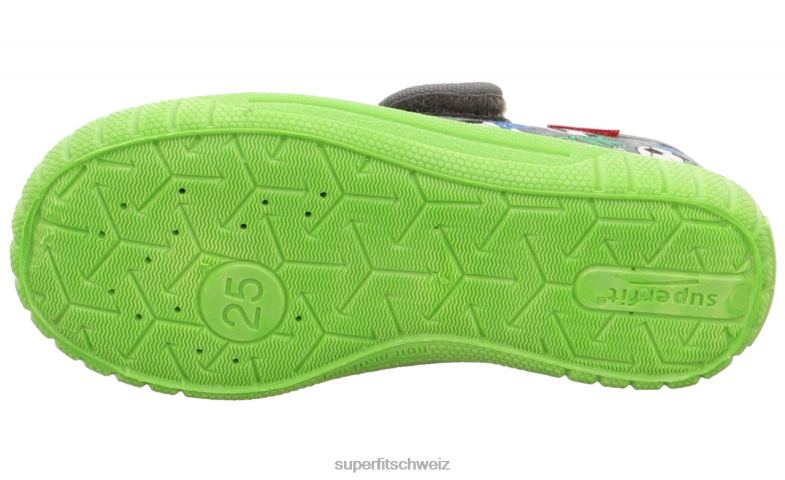 Babys Hausschuhe 44B2D97 Superfit bill - Slipper mit Klettverschluss grau/mehrfarbig