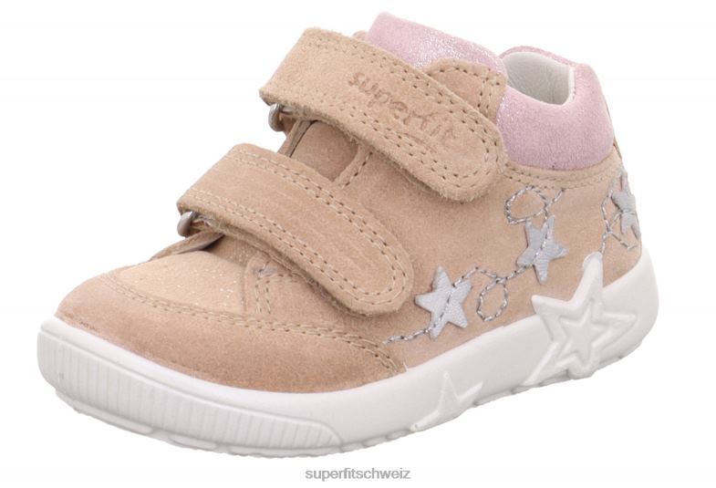 Babys niedrige Turnschuhe 44B2D239 Superfit Starlight – Sneaker Low mit Klettverschluss beige/rosa