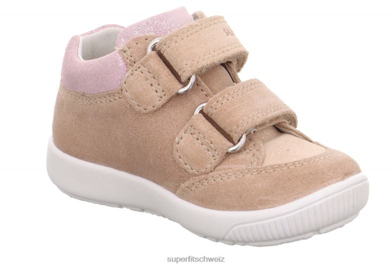Babys niedrige Turnschuhe 44B2D239 Superfit Starlight – Sneaker Low mit Klettverschluss beige/rosa