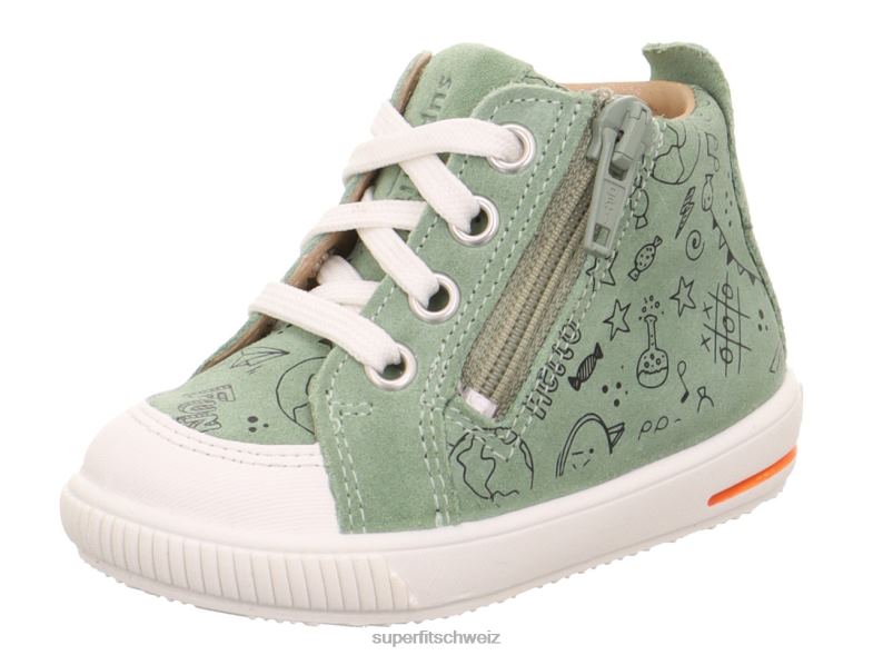 Babys niedrige Turnschuhe 44B2D321 Superfit moppy – Sneaker Low mit Reißverschluss hellgrün/weiß