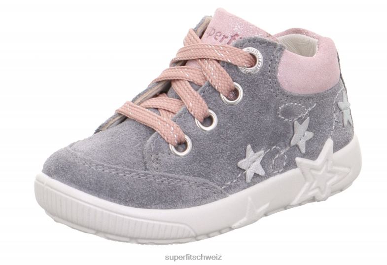 Babys niedrige Turnschuhe 44B2D326 Superfit Starlight - Low-Sneaker mit Schnürung hellgrau/rosa