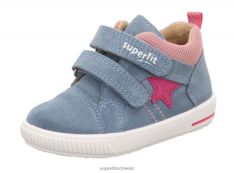 Babys niedrige Turnschuhe 44B2D342 Superfit moppy - Sneaker Low mit Klettverschluss Blau Rosa