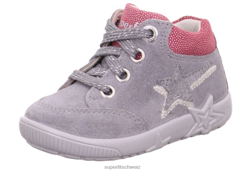 Babys niedrige Turnschuhe 44B2D391 Superfit Starlight - Low-Sneaker mit Schnürung hellgrau/lila