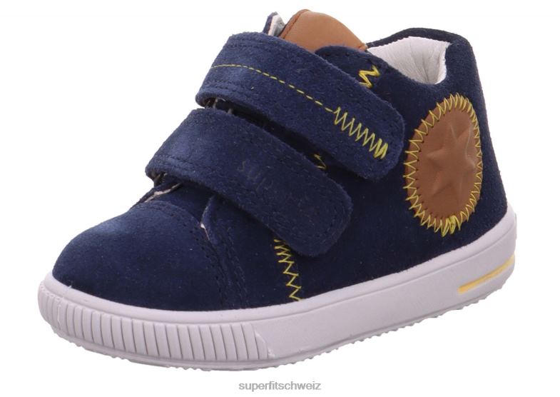 Babys niedrige Turnschuhe 44B2D414 Superfit moppy - Sneaker Low mit Klettverschluss blau/braun