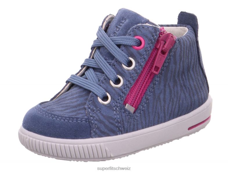 Babys niedrige Turnschuhe 44B2D425 Superfit moppy – Sneaker Low mit Reißverschluss Blau Rosa