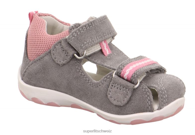 Babys Sandalen 44B2D227 Superfit fanni - Sandale mit Klettverschluss grau/rosa