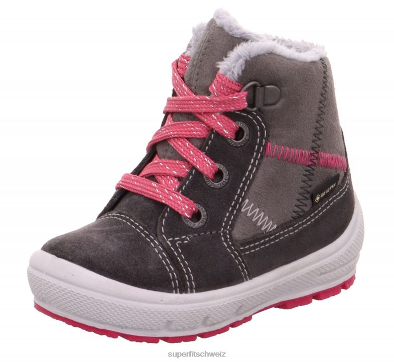 Babys Stiefel 44B2D443 Superfit groovy - Stiefel mit Schnürung grau/rosa