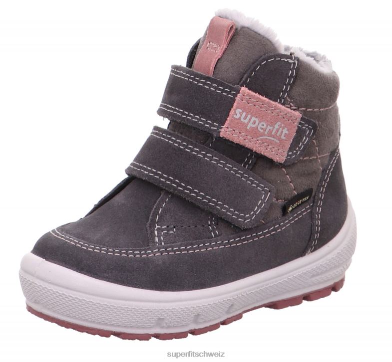 Babys Stiefel 44B2D494 Superfit groovy - Stiefel mit Klettverschluss grau/rosa