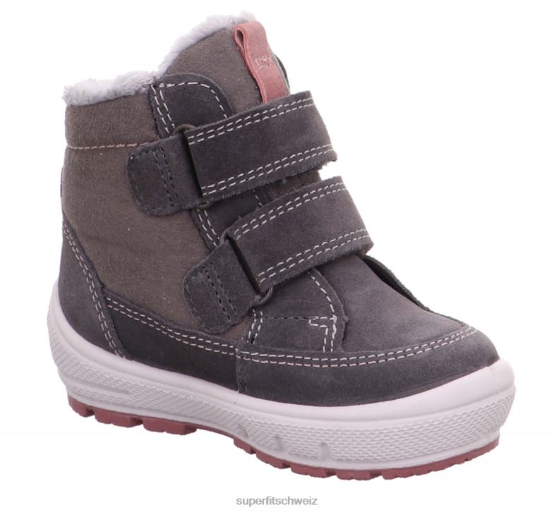 Babys Stiefel 44B2D494 Superfit groovy - Stiefel mit Klettverschluss grau/rosa