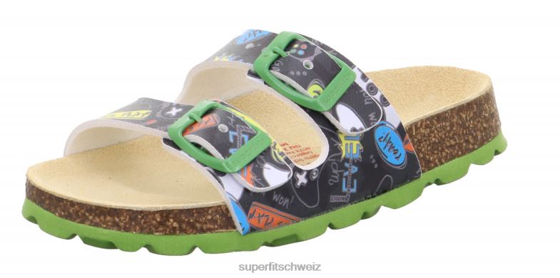 Kleinkinder Hausschuhe 44B2D549 Superfit fussbettpantoffel - Slipper mit Schnalle schwarz/mehrfarbig