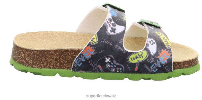 Kleinkinder Hausschuhe 44B2D549 Superfit fussbettpantoffel - Slipper mit Schnalle schwarz/mehrfarbig