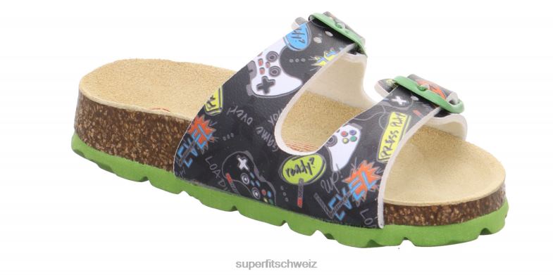 Kleinkinder Hausschuhe 44B2D549 Superfit fussbettpantoffel - Slipper mit Schnalle schwarz/mehrfarbig