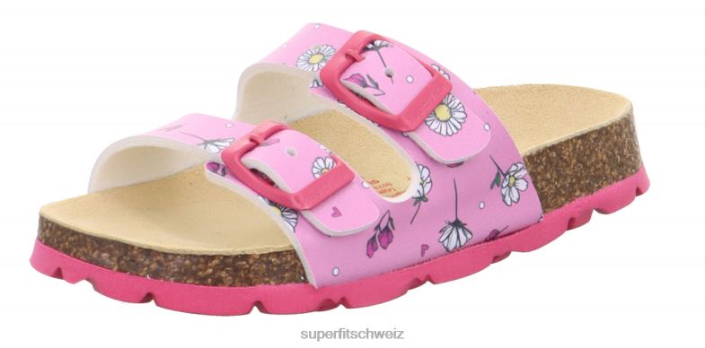 Kleinkinder Hausschuhe 44B2D556 Superfit fussbettpantoffel - Slipper mit Schnalle rosa/mehrfarbig