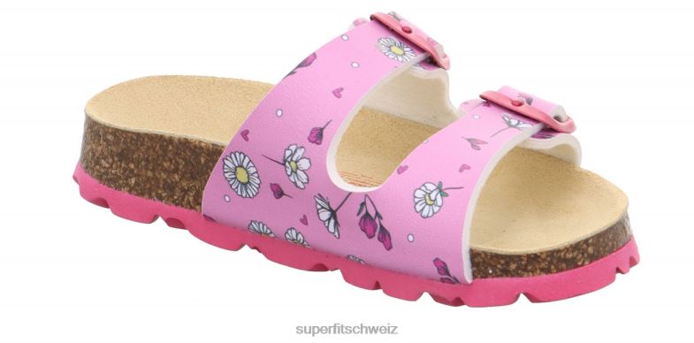 Kleinkinder Hausschuhe 44B2D556 Superfit fussbettpantoffel - Slipper mit Schnalle rosa/mehrfarbig