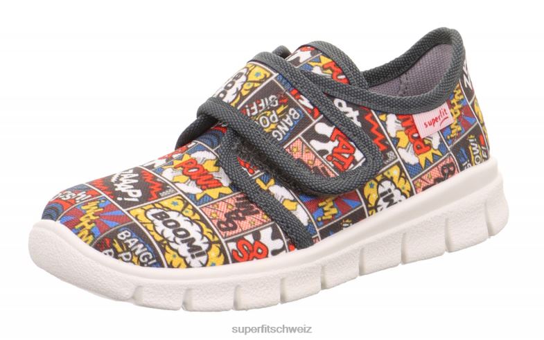 Kleinkinder Hausschuhe 44B2D557 Superfit Bobby - Slipper mit Klettverschluss grau/mehrfarbig