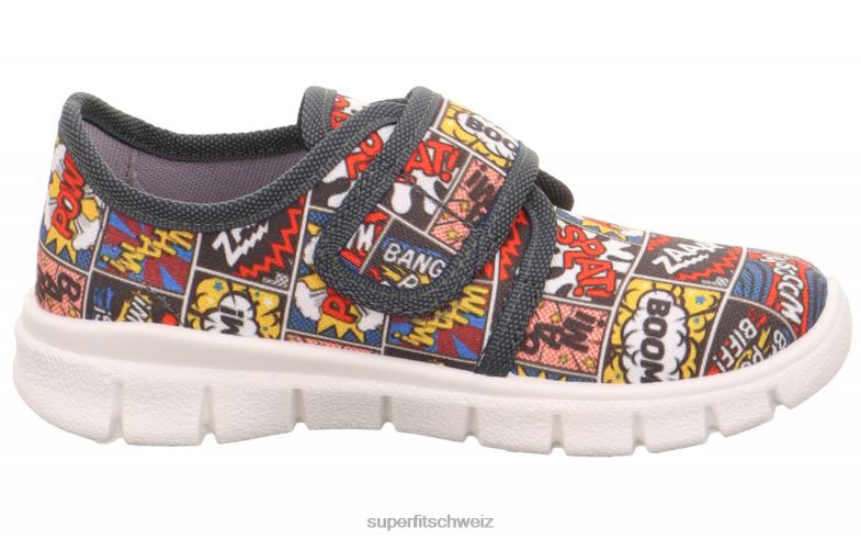 Kleinkinder Hausschuhe 44B2D557 Superfit Bobby - Slipper mit Klettverschluss grau/mehrfarbig