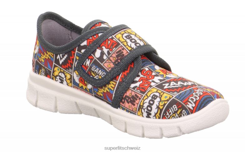 Kleinkinder Hausschuhe 44B2D557 Superfit Bobby - Slipper mit Klettverschluss grau/mehrfarbig
