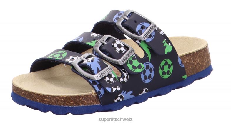 Kleinkinder Hausschuhe 44B2D561 Superfit fussbettpantoffel - Slipper mit Schnalle Blau Grün