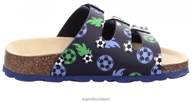 Kleinkinder Hausschuhe 44B2D561 Superfit fussbettpantoffel - Slipper mit Schnalle Blau Grün