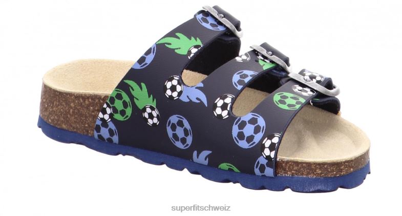 Kleinkinder Hausschuhe 44B2D561 Superfit fussbettpantoffel - Slipper mit Schnalle Blau Grün