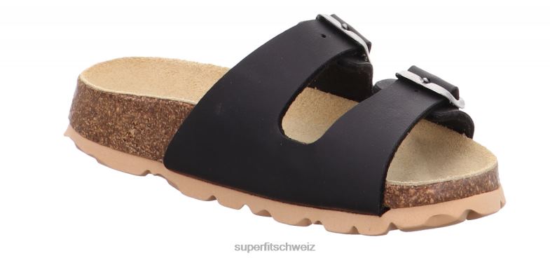 Kleinkinder Hausschuhe 44B2D564 Superfit fussbettpantoffel - Slipper mit Schnalle Schwarz