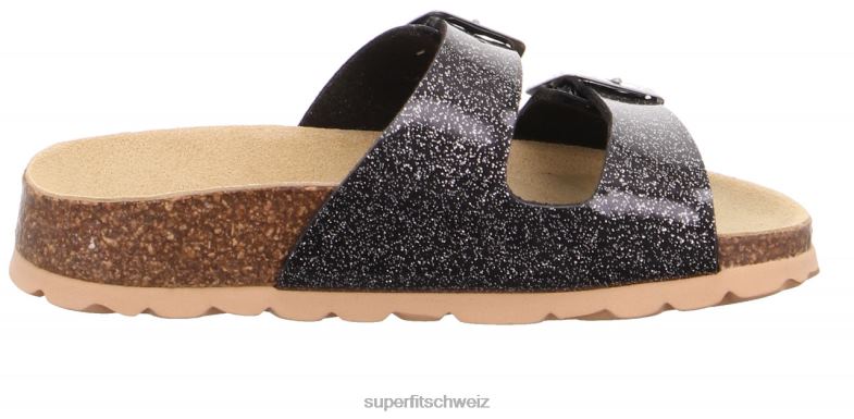 Kleinkinder Hausschuhe 44B2D569 Superfit fussbettpantoffel - Slipper mit Schnalle schwarzes Silber