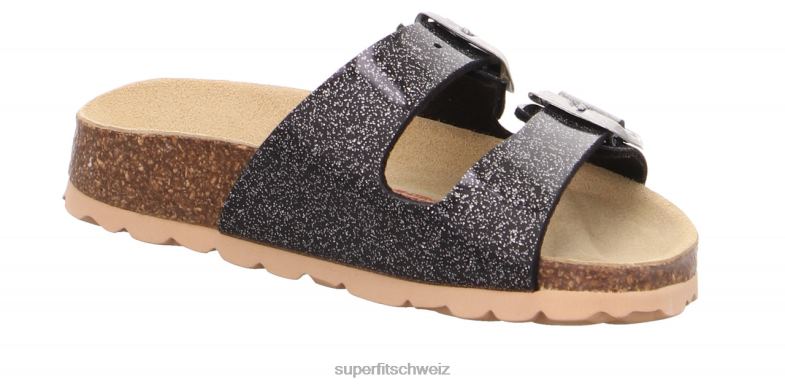 Kleinkinder Hausschuhe 44B2D569 Superfit fussbettpantoffel - Slipper mit Schnalle schwarzes Silber