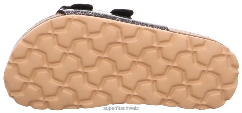 Kleinkinder Hausschuhe 44B2D569 Superfit fussbettpantoffel - Slipper mit Schnalle schwarzes Silber