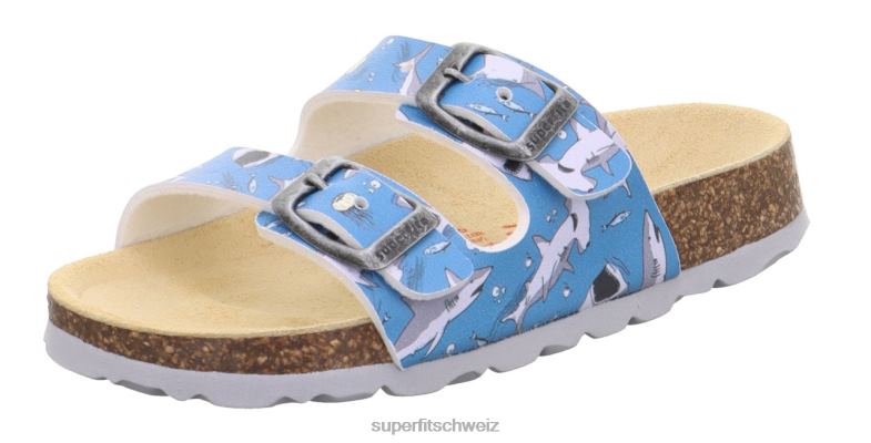 Kleinkinder Hausschuhe 44B2D574 Superfit fussbettpantoffel - Slipper mit Schnalle blau/mehrfarbig