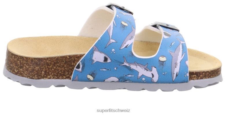 Kleinkinder Hausschuhe 44B2D574 Superfit fussbettpantoffel - Slipper mit Schnalle blau/mehrfarbig