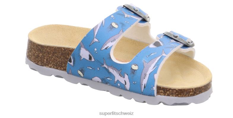 Kleinkinder Hausschuhe 44B2D574 Superfit fussbettpantoffel - Slipper mit Schnalle blau/mehrfarbig