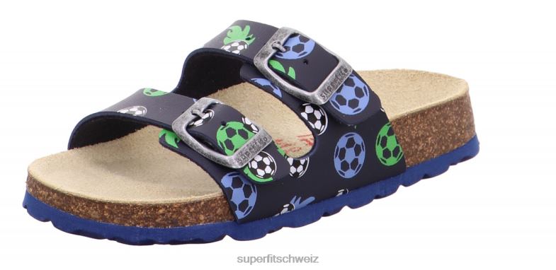 Kleinkinder Hausschuhe 44B2D577 Superfit fussbettpantoffel - Slipper mit Schnalle Blau Grün