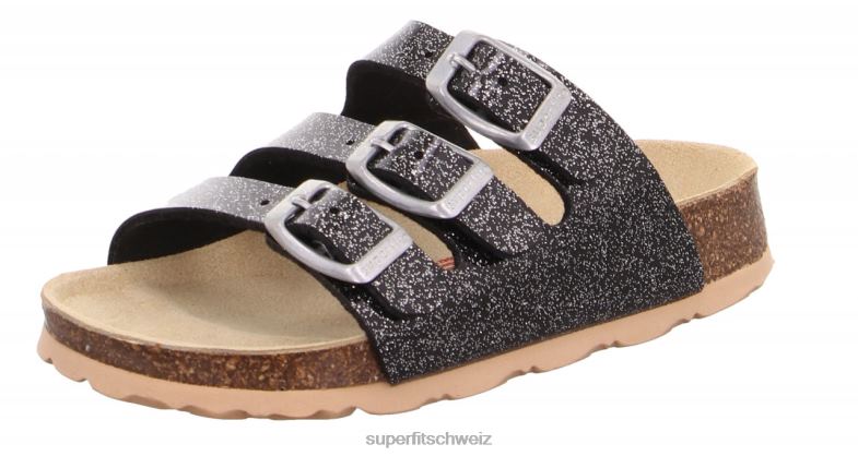 Kleinkinder Hausschuhe 44B2D578 Superfit fussbettpantoffel - Slipper mit Schnalle schwarzes Silber