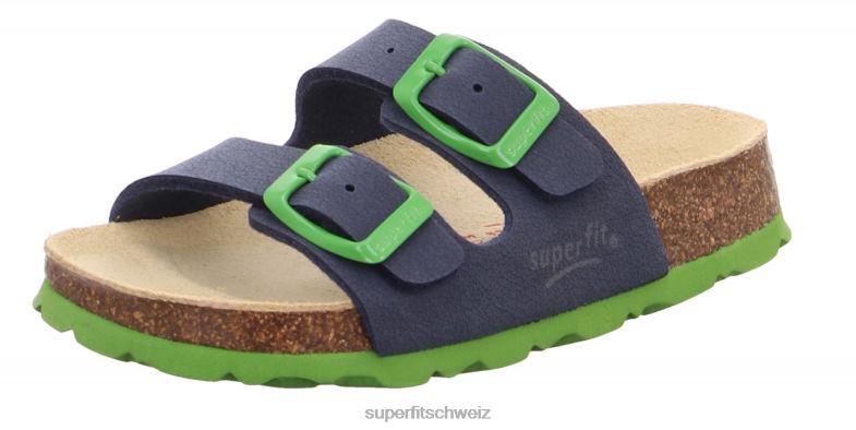 Kleinkinder Hausschuhe 44B2D579 Superfit fussbettpantoffel - Slipper mit Schnalle Blau Grün