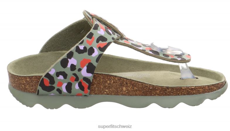 Kleinkinder Hausschuhe 44B2D583 Superfit Gelees - Slipper mit Schnalle grün/mehrfarbig