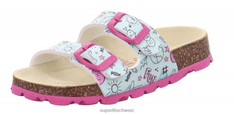 Kleinkinder Hausschuhe 44B2D589 Superfit fussbettpantoffel - Slipper mit Schnalle grau/mehrfarbig