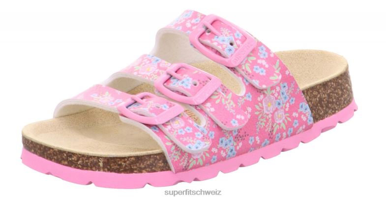 Kleinkinder Hausschuhe 44B2D598 Superfit fussbettpantoffel - Slipper mit Schnalle rosa/mehrfarbig