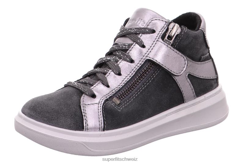 Kleinkinder hohe Turnschuhe 44B2D844 Superfit Cosmo – Sneaker hoch mit Reißverschluss grau/silber
