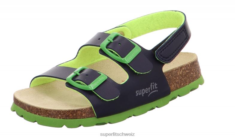 Kleinkinder Sandalen 44B2D587 Superfit fussbettpantoffel - Sandale mit Schnalle Blau Grün