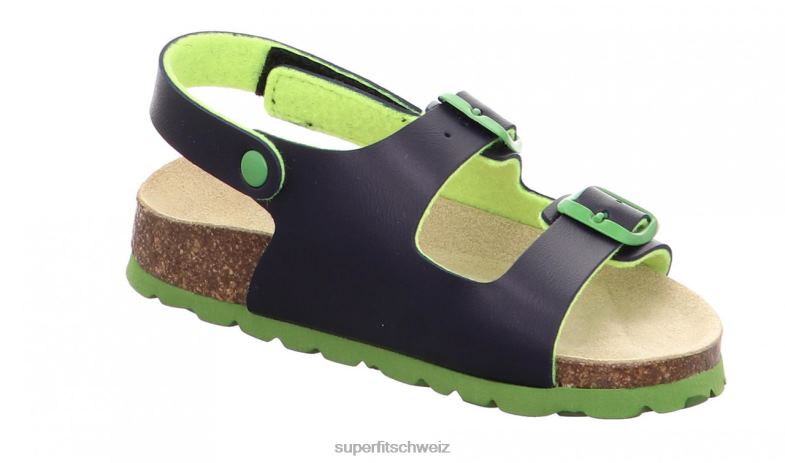 Kleinkinder Sandalen 44B2D587 Superfit fussbettpantoffel - Sandale mit Schnalle Blau Grün