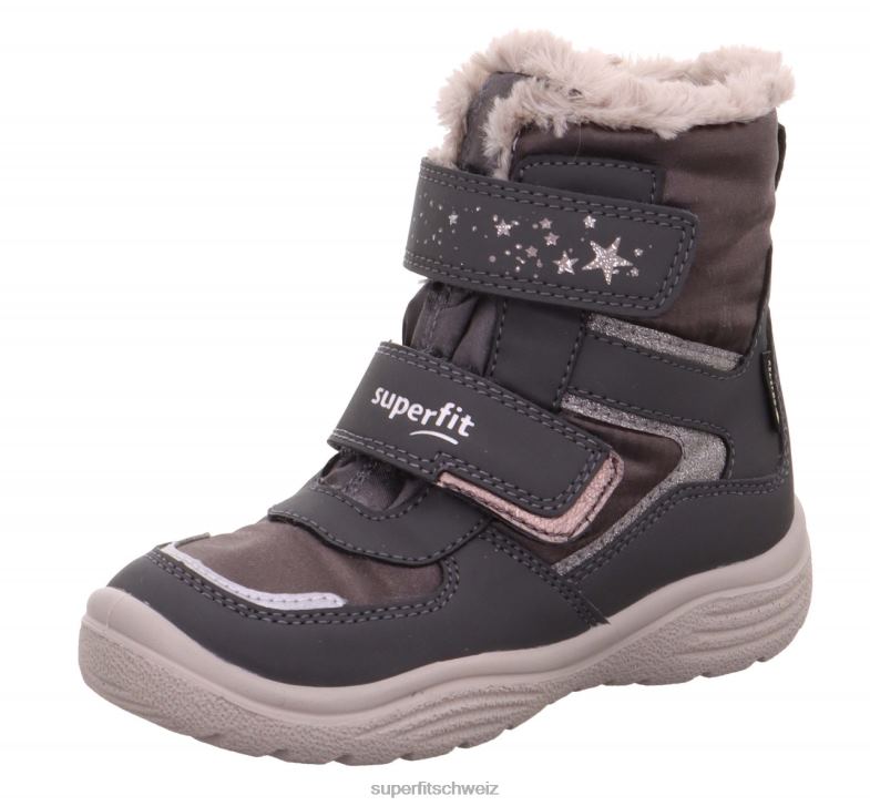 Kleinkinder Stiefel 44B2D715 Superfit Kristall - Stiefel mit Klettverschluss grau/beige